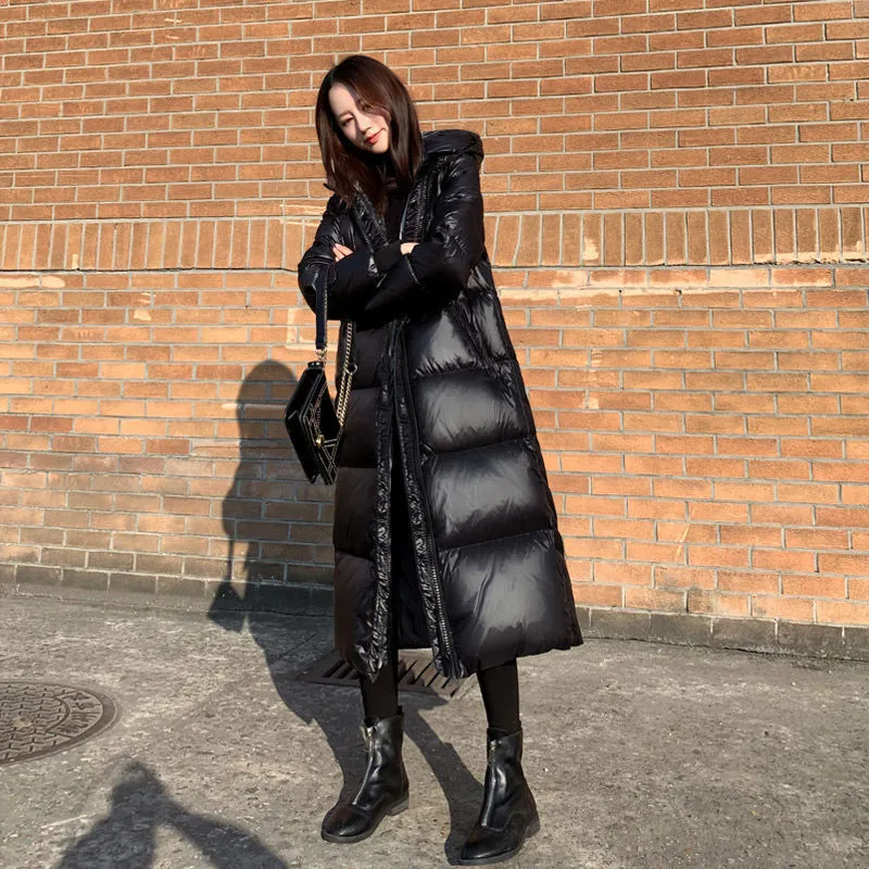 Black Glossy Parka Coat for Women