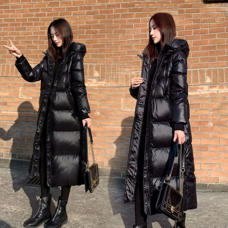 Black Glossy Parka Coat for Women