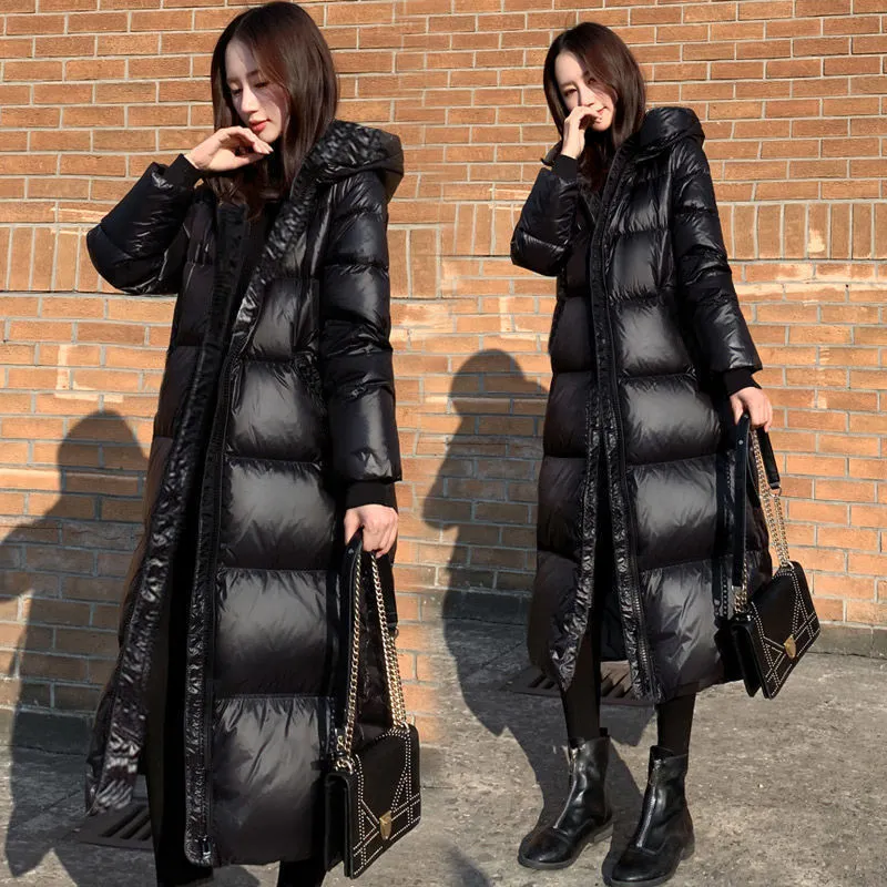 Black Glossy Parka Coat for Women
