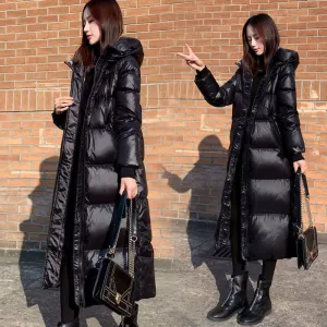 Black Glossy Parka Coat for Women