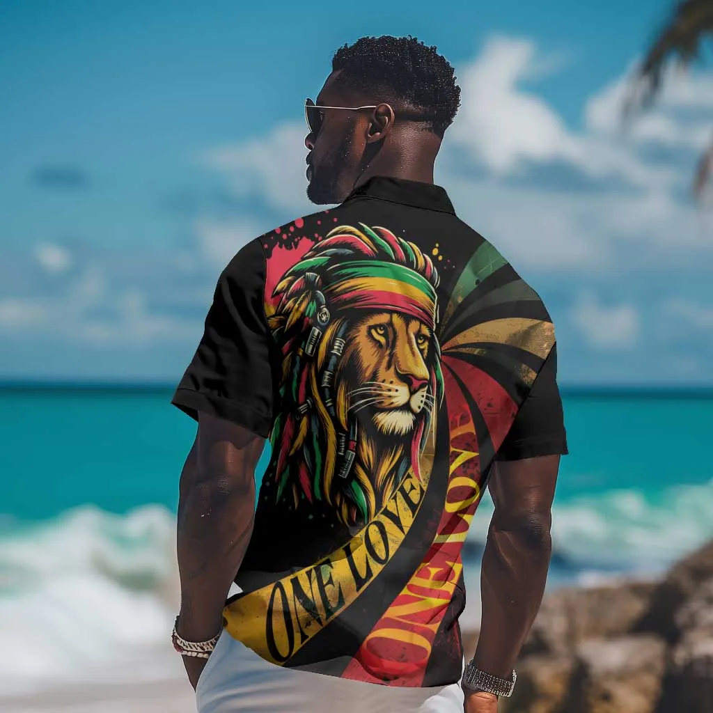 Black Jamaican Hawaiian Shirt Rastafarian Lion One Love LT9