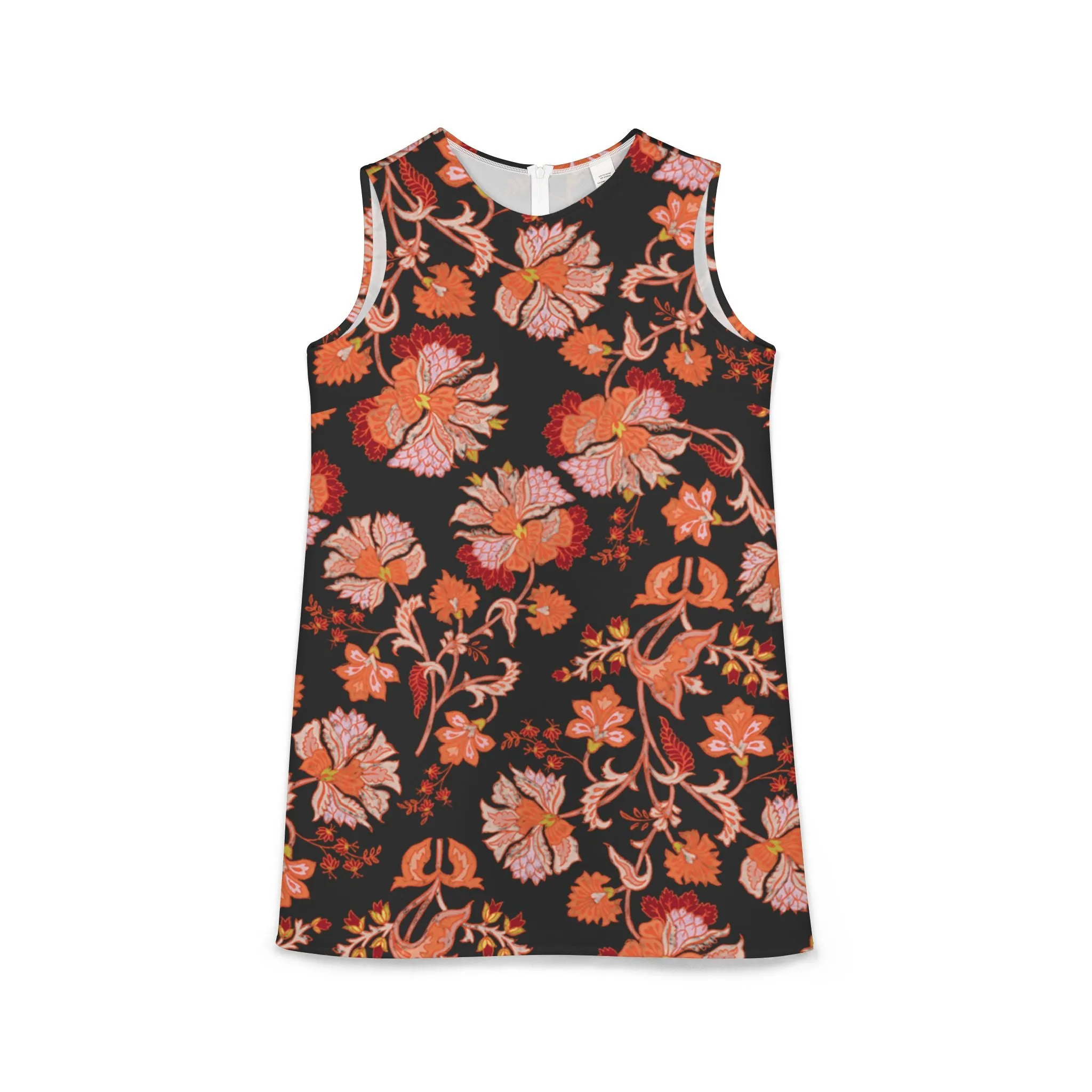 Black Red Pink Floral Black A-line Sleeveless Dress