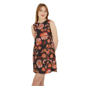 Black Red Pink Floral Black A-line Sleeveless Dress