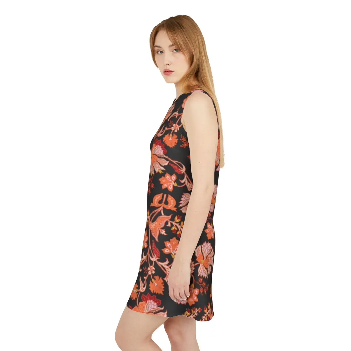 Black Red Pink Floral Black A-line Sleeveless Dress