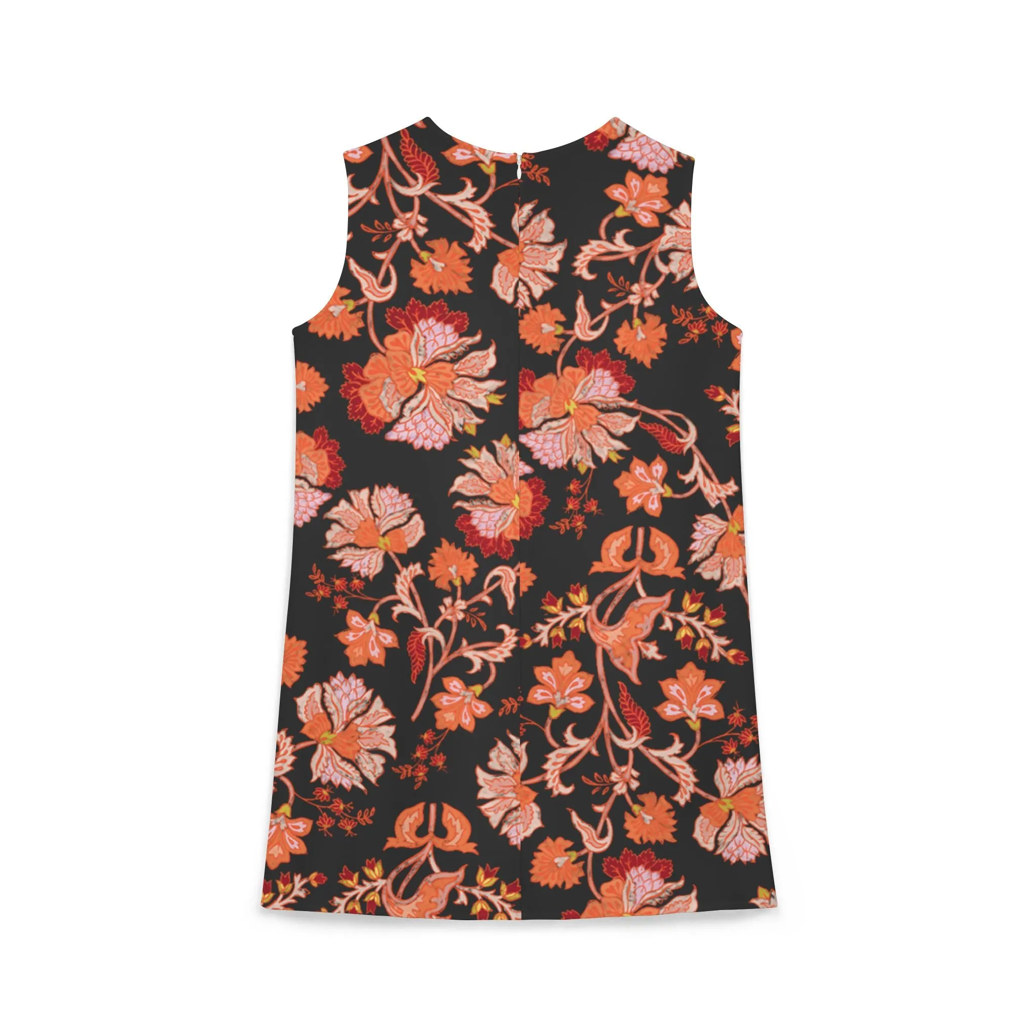 Black Red Pink Floral Black A-line Sleeveless Dress