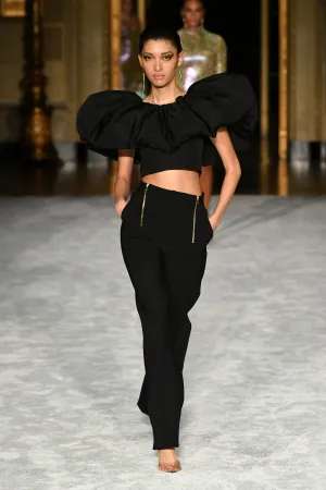 Black Silk Faille Cropped Sculptured Top