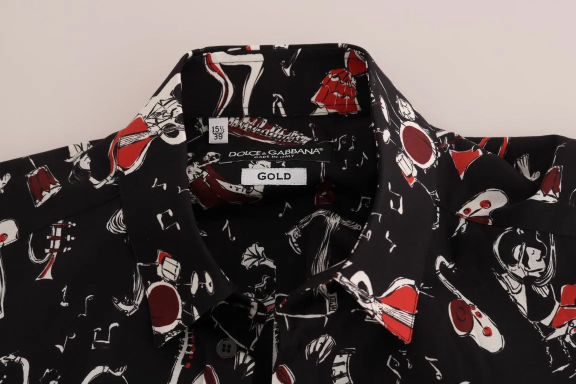 Black Slim Fit GOLD Jazz Shirt