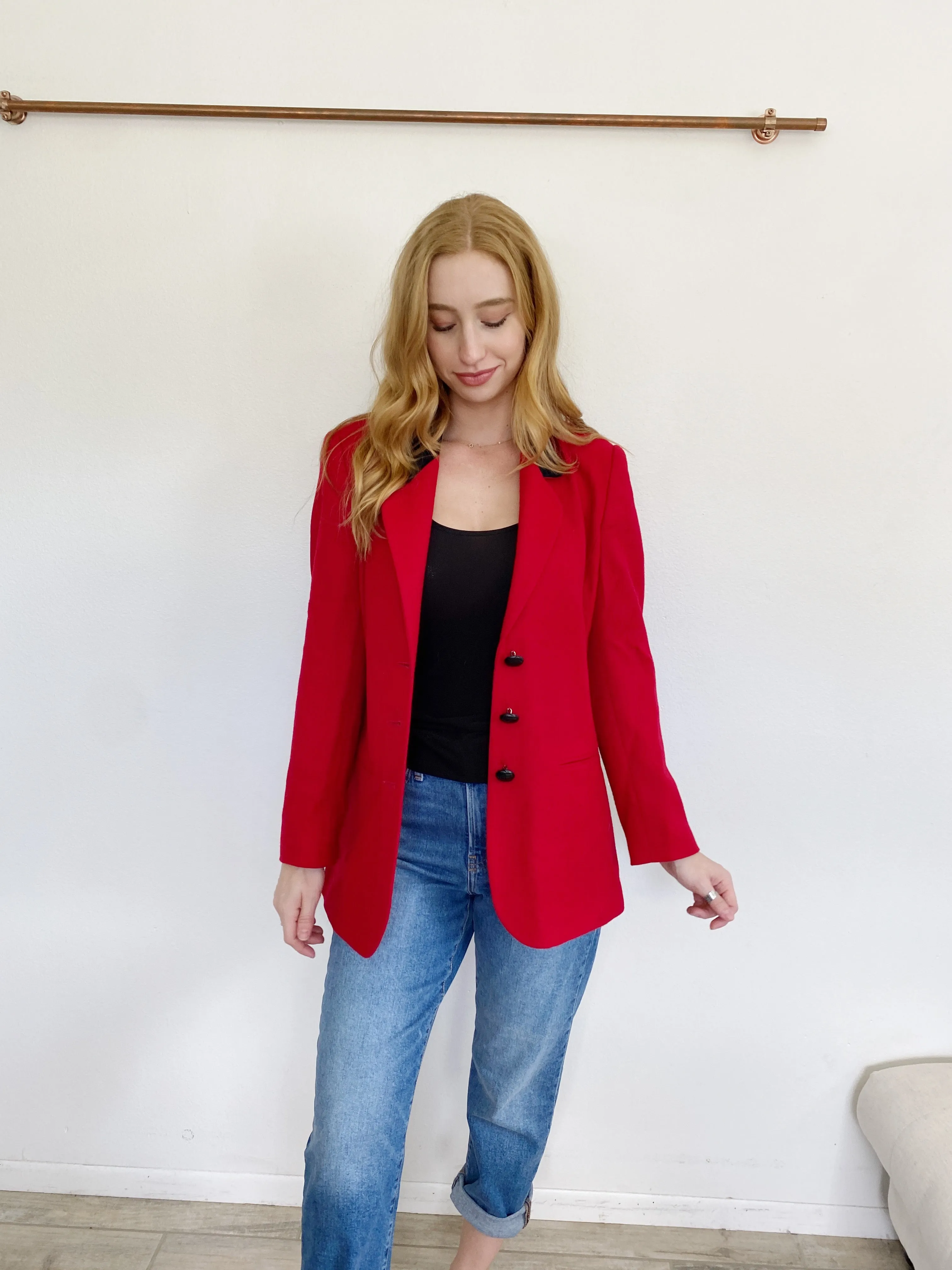 Bloomingdales Vintage Wool Red Pea Coat Blazer Suit Jacket 4