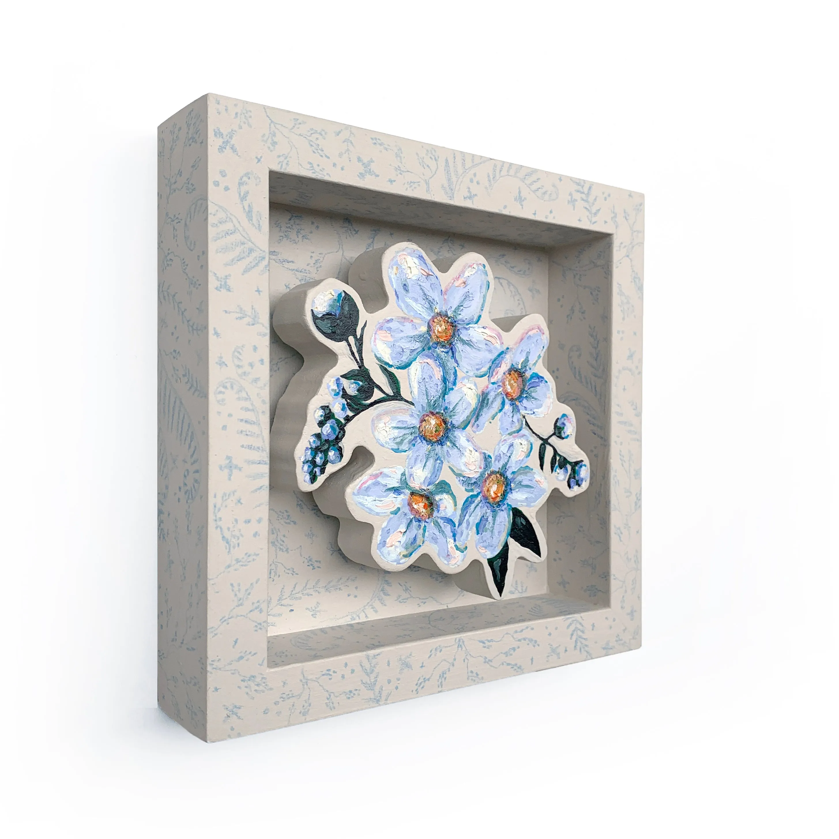 Blooms and Buds on Blue and Cream