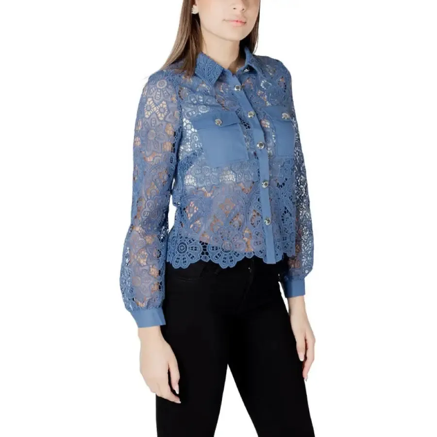 Blue Lace Button Down Shirt