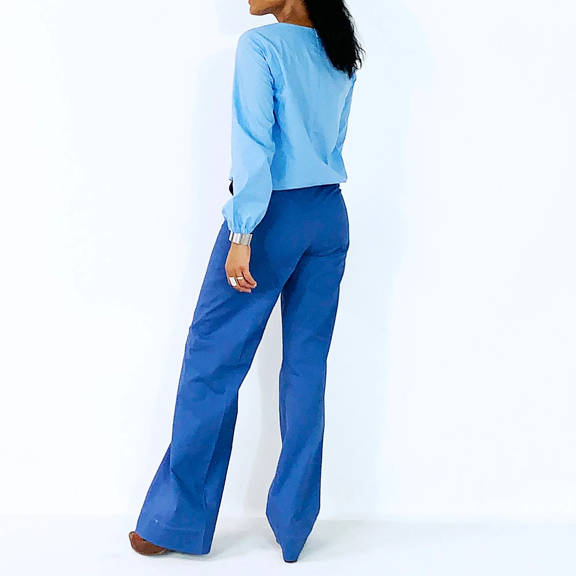 Blue Long Sleeves With Elastic Waist And Wrist Top | ALPHONSINA