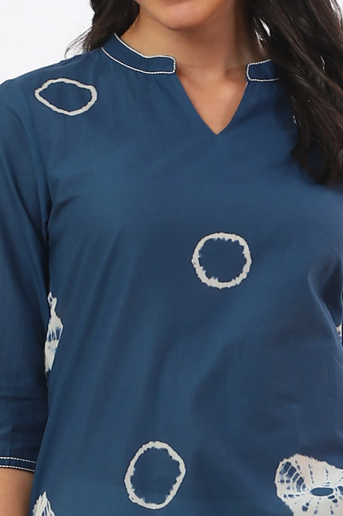 Blue Shibori Printed A-Line Pure Cotton Kurta