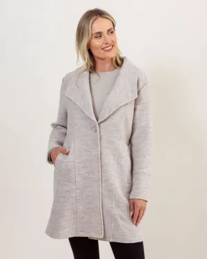 Boiled Wool 1 Button Longline Peacoat - Natural