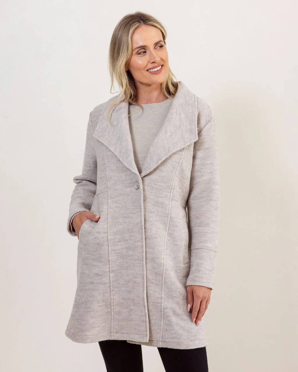 Boiled Wool 1 Button Longline Peacoat - Natural