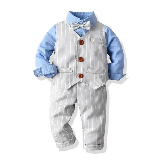 Boys Gentleman Formal Set Suit Shirt with Bow Tie Vest and Pants 4Pcs