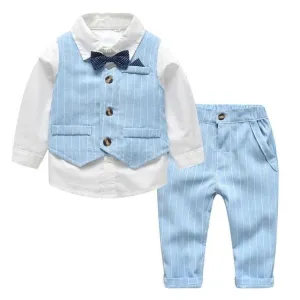 Boys Gentleman Formal Set Suit Shirt with Bow Tie Vest and Pants 4Pcs