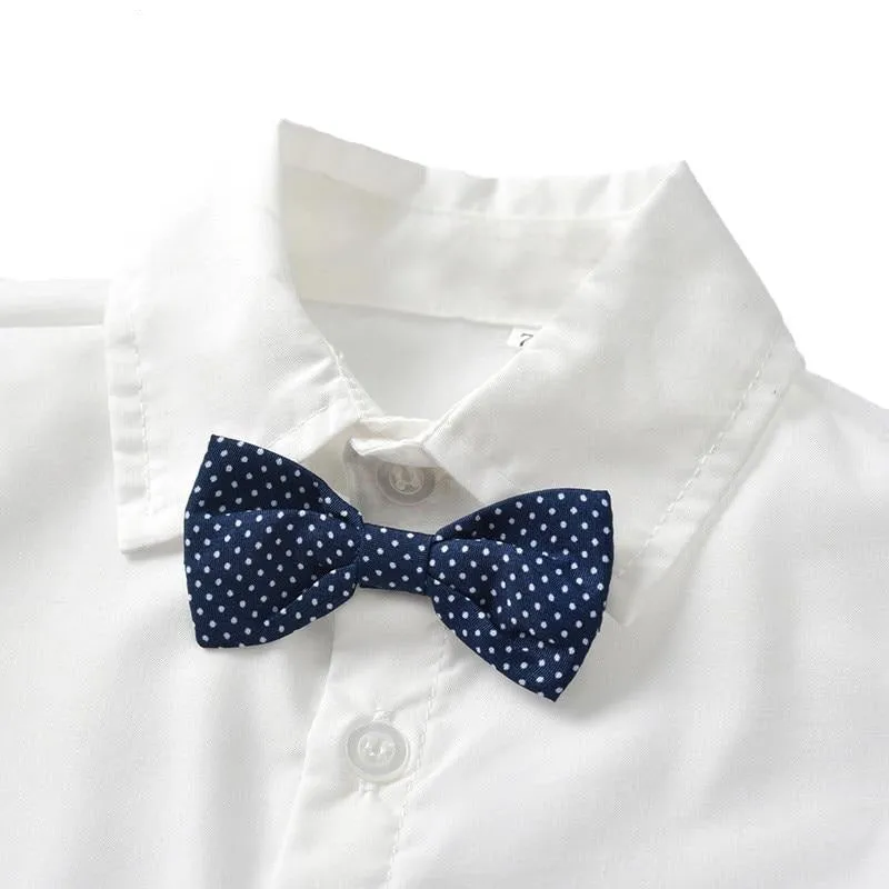 Boys Gentleman Formal Set Suit Shirt with Bow Tie Vest and Pants 4Pcs