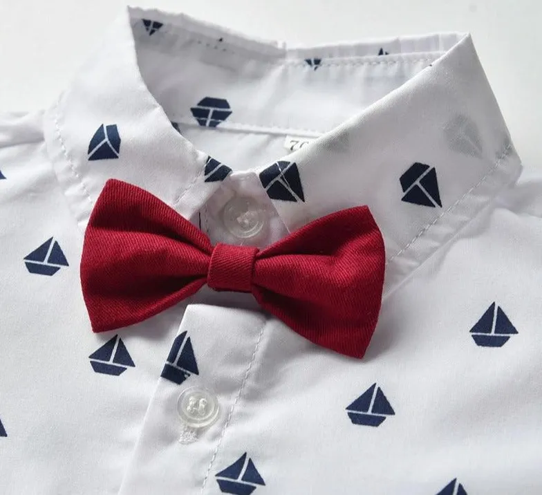 Boys Gentleman Formal Set Suit Shirt with Bow Tie Vest and Pants 4Pcs