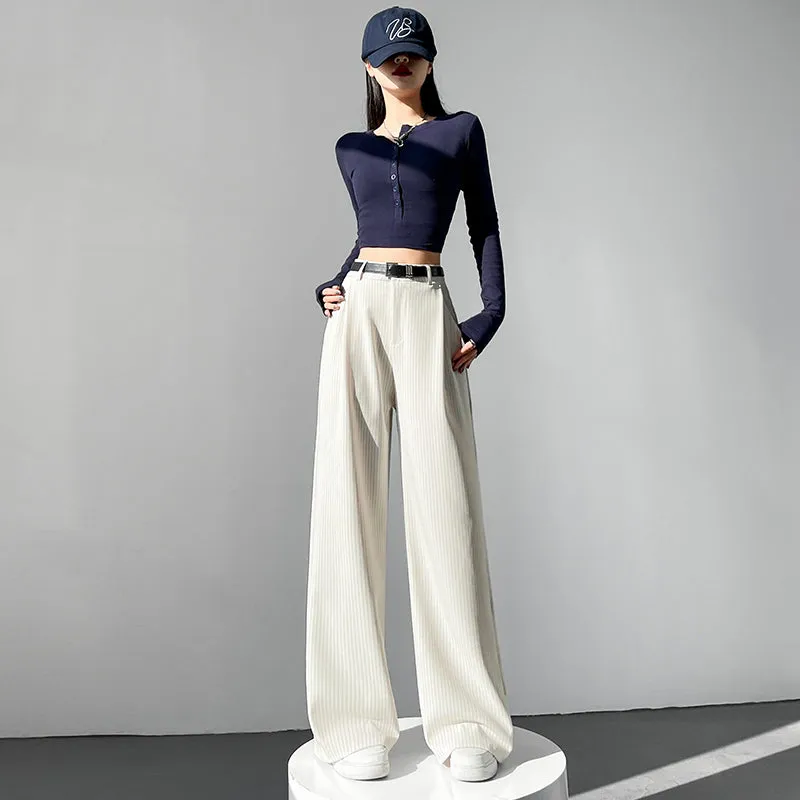 Breathable and Comfortable Stripe Pleated Pants for Casual Use
