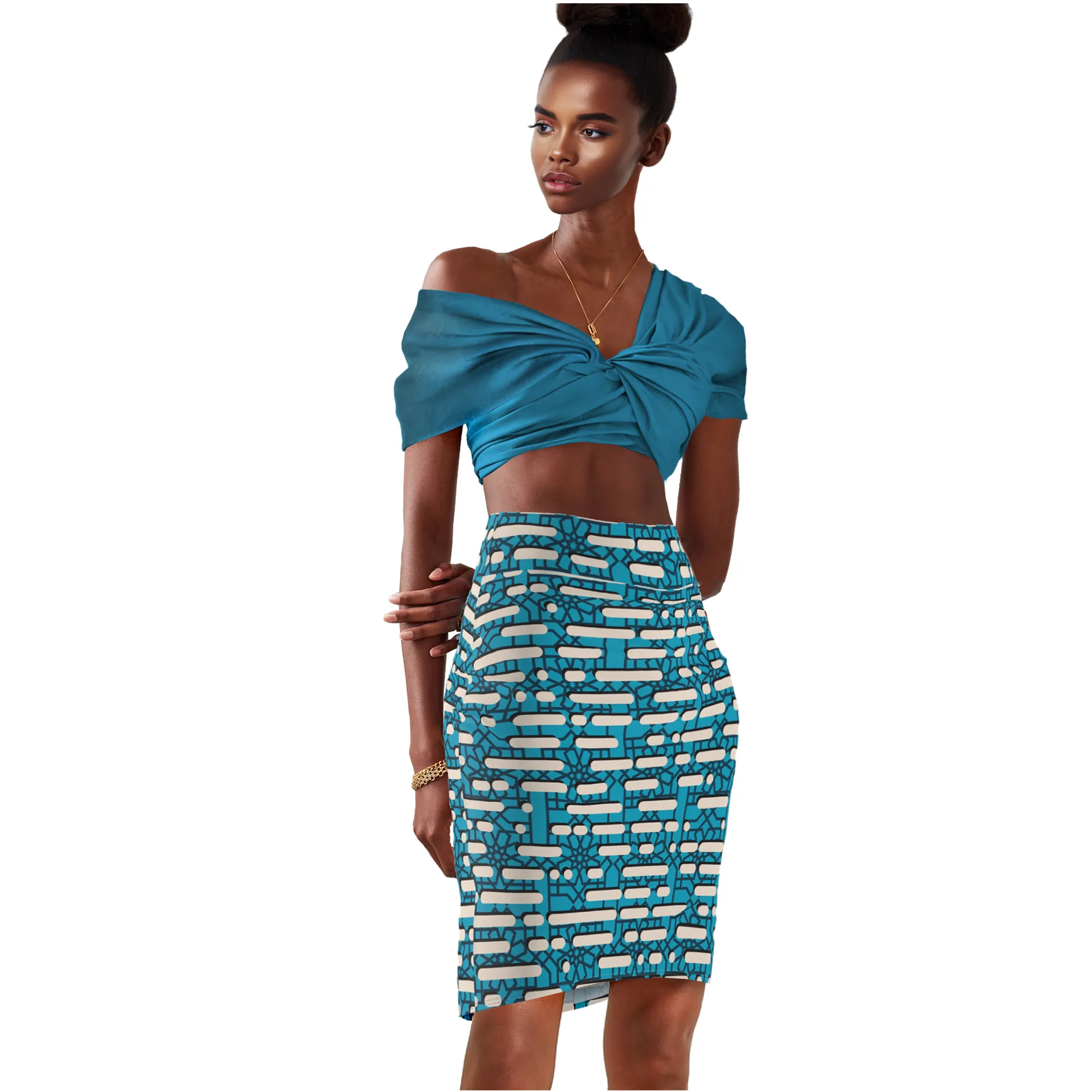 Brick and Mesh Pencil Skirt
