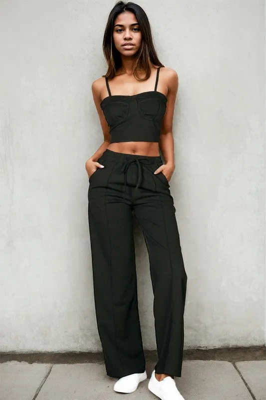 Bustier Cami Top & Slant Straight Pants S-L