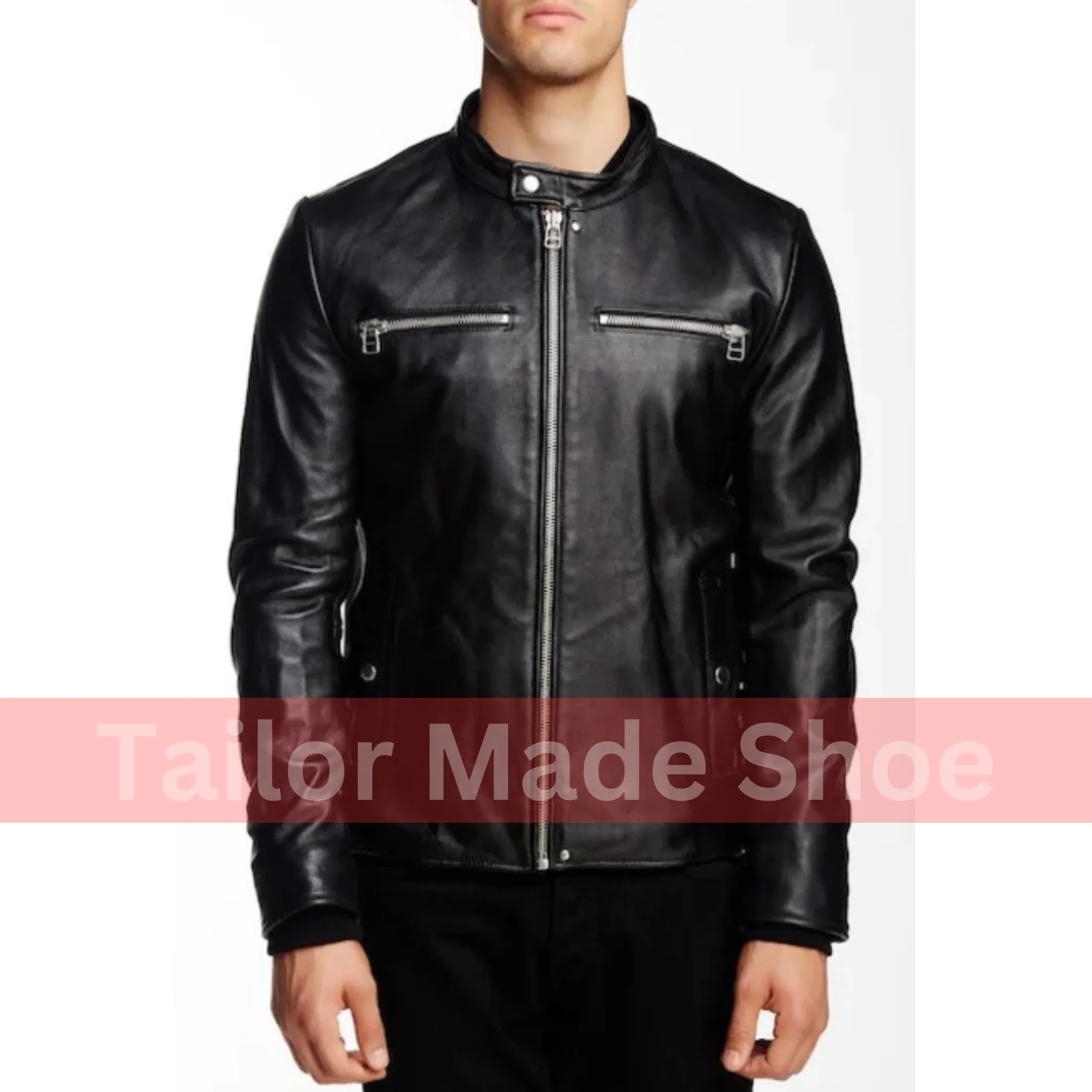 Buy Men Black Detachable Fabric Hooded Leather Jacket Motorcycle Leather Jackets