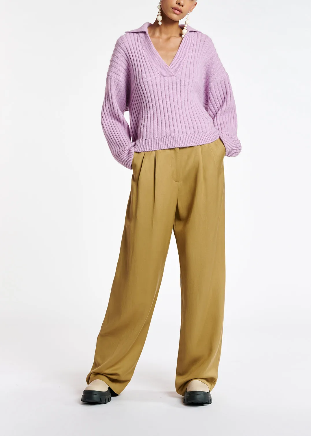 Camel wide-leg pants