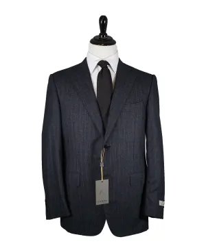 CANALI - Flannel Wool Navy Chalk Stripe Suit - 42R