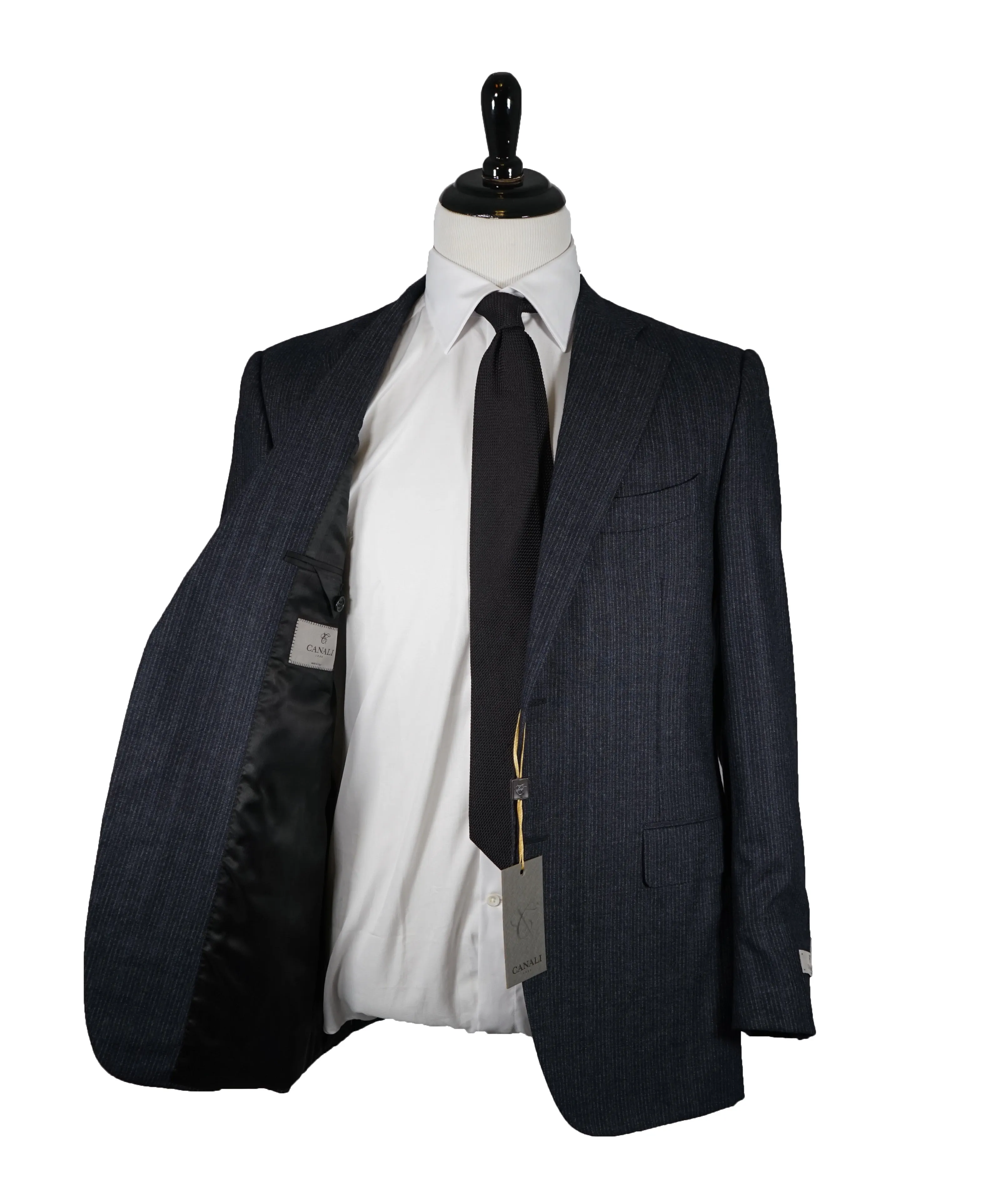 CANALI - Flannel Wool Navy Chalk Stripe Suit - 42R