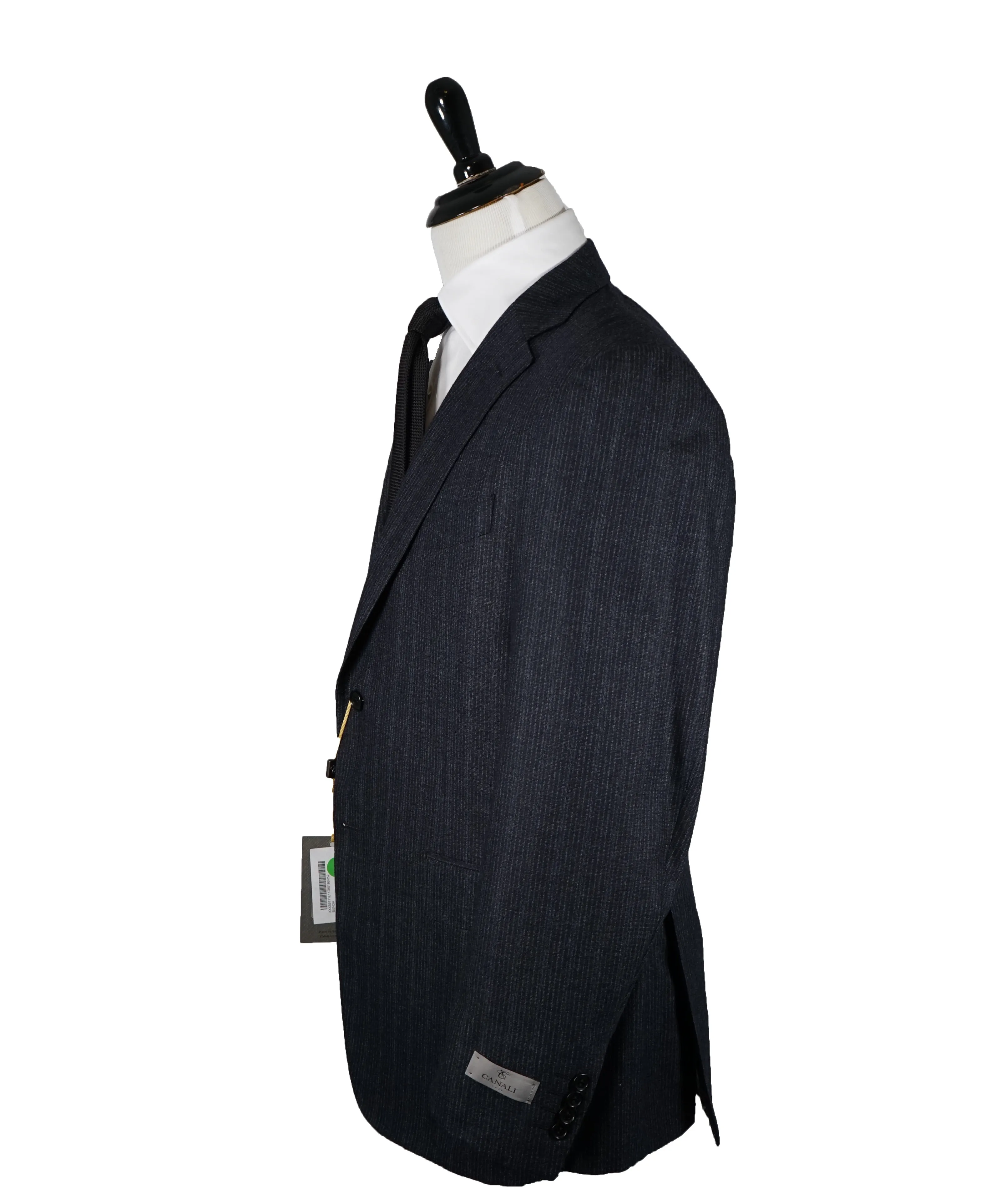 CANALI - Flannel Wool Navy Chalk Stripe Suit - 42R