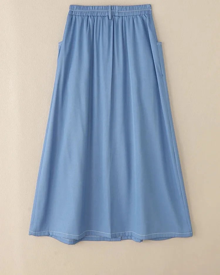Casual Elastic Waist A-line Maxi Skirts