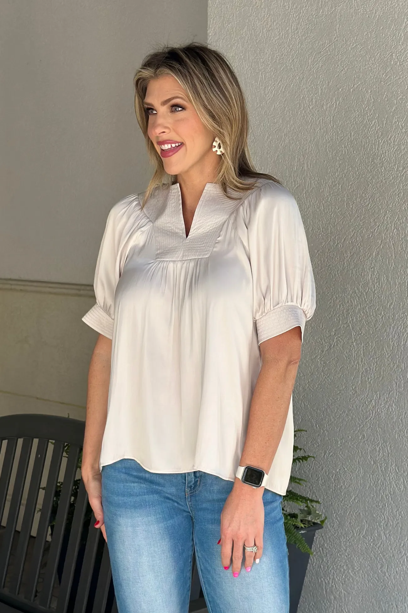 Champagne Elegance Pleated Satin Top