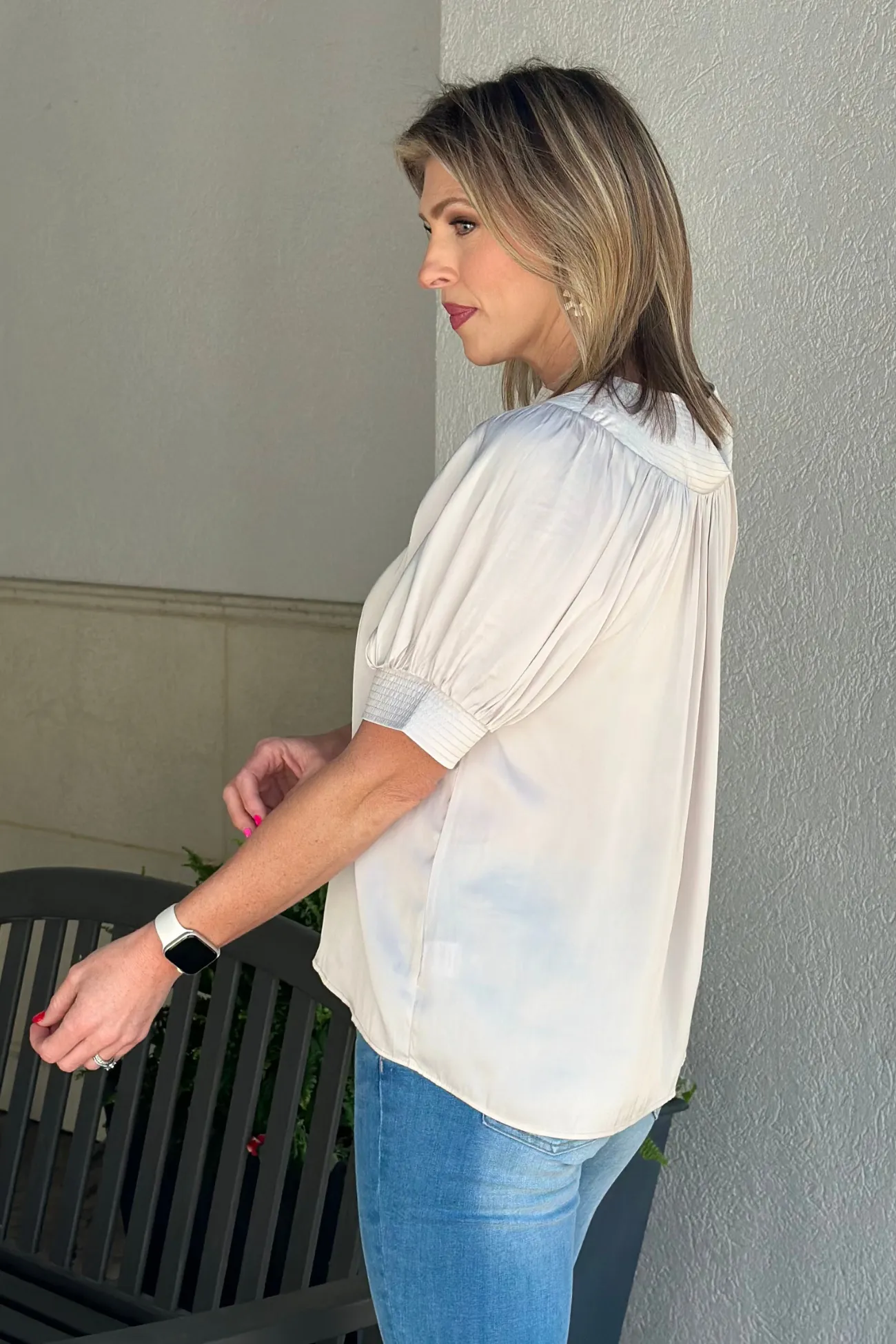 Champagne Elegance Pleated Satin Top