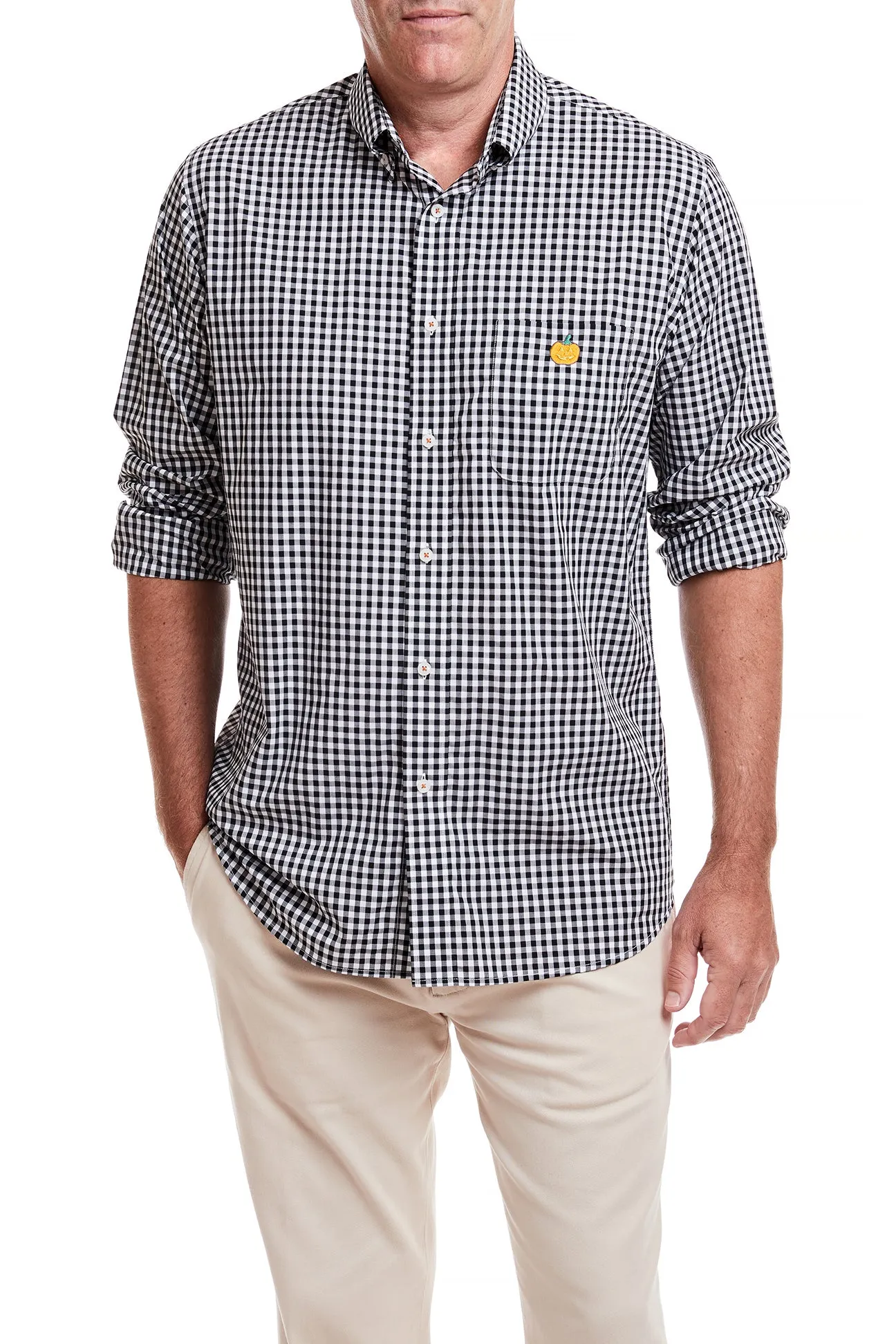 Chase Shirt Wide Gingham Black with Single Jack O'Lantern