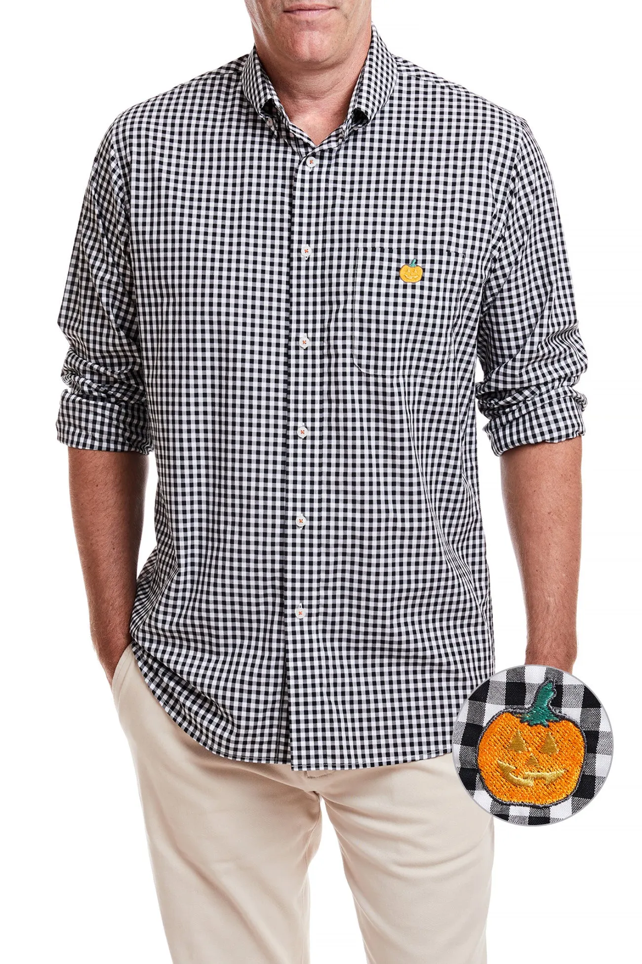 Chase Shirt Wide Gingham Black with Single Jack O'Lantern