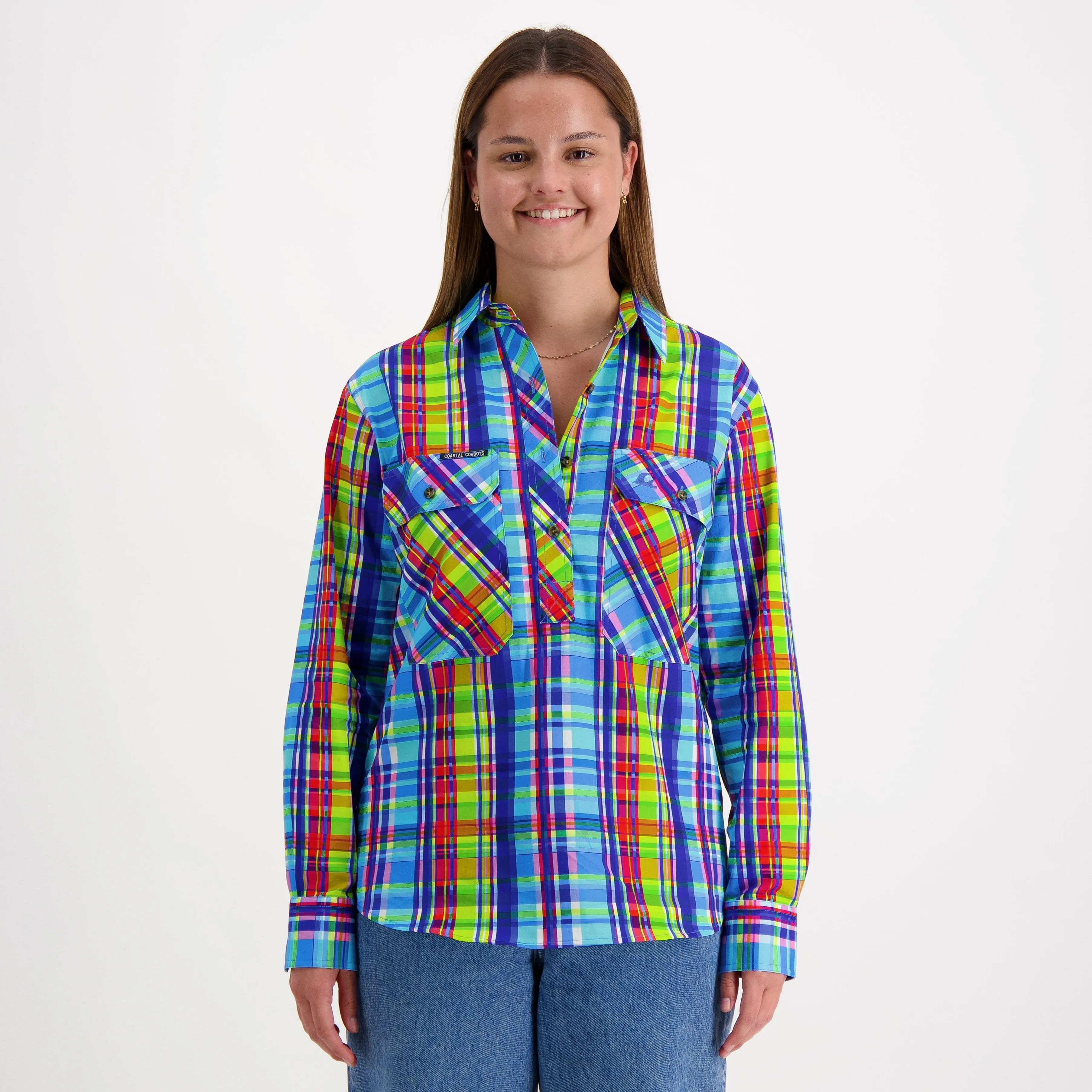 Cheques Women's Half Button Workshirt