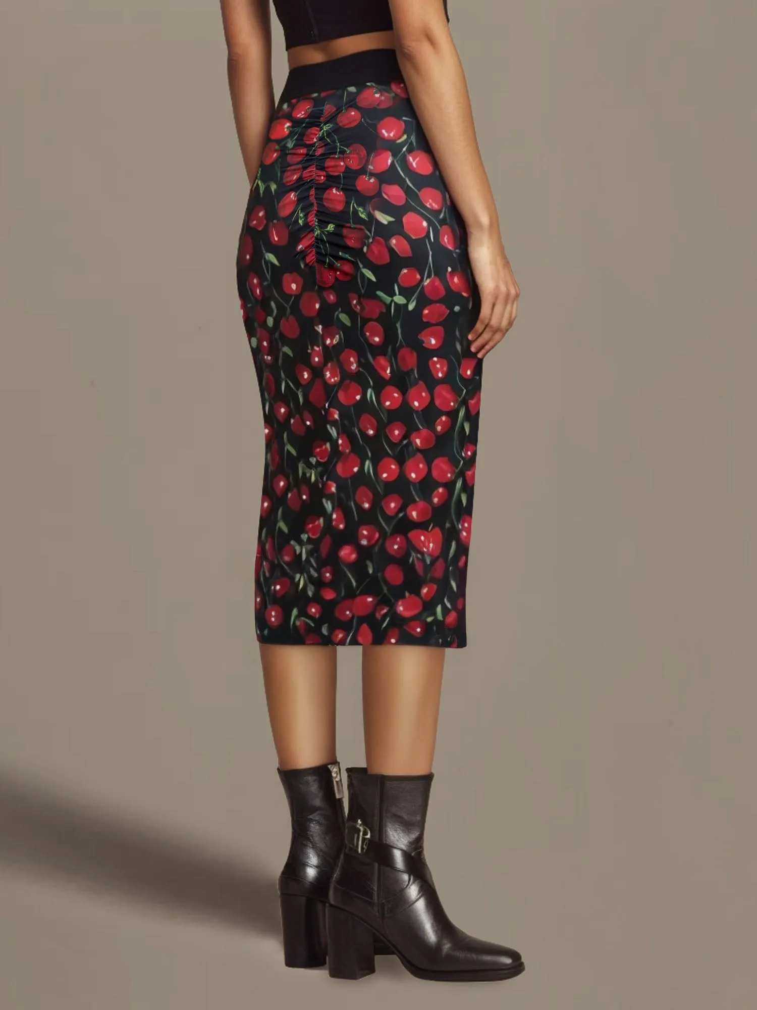 Cherry Ruched Pencil Skirt