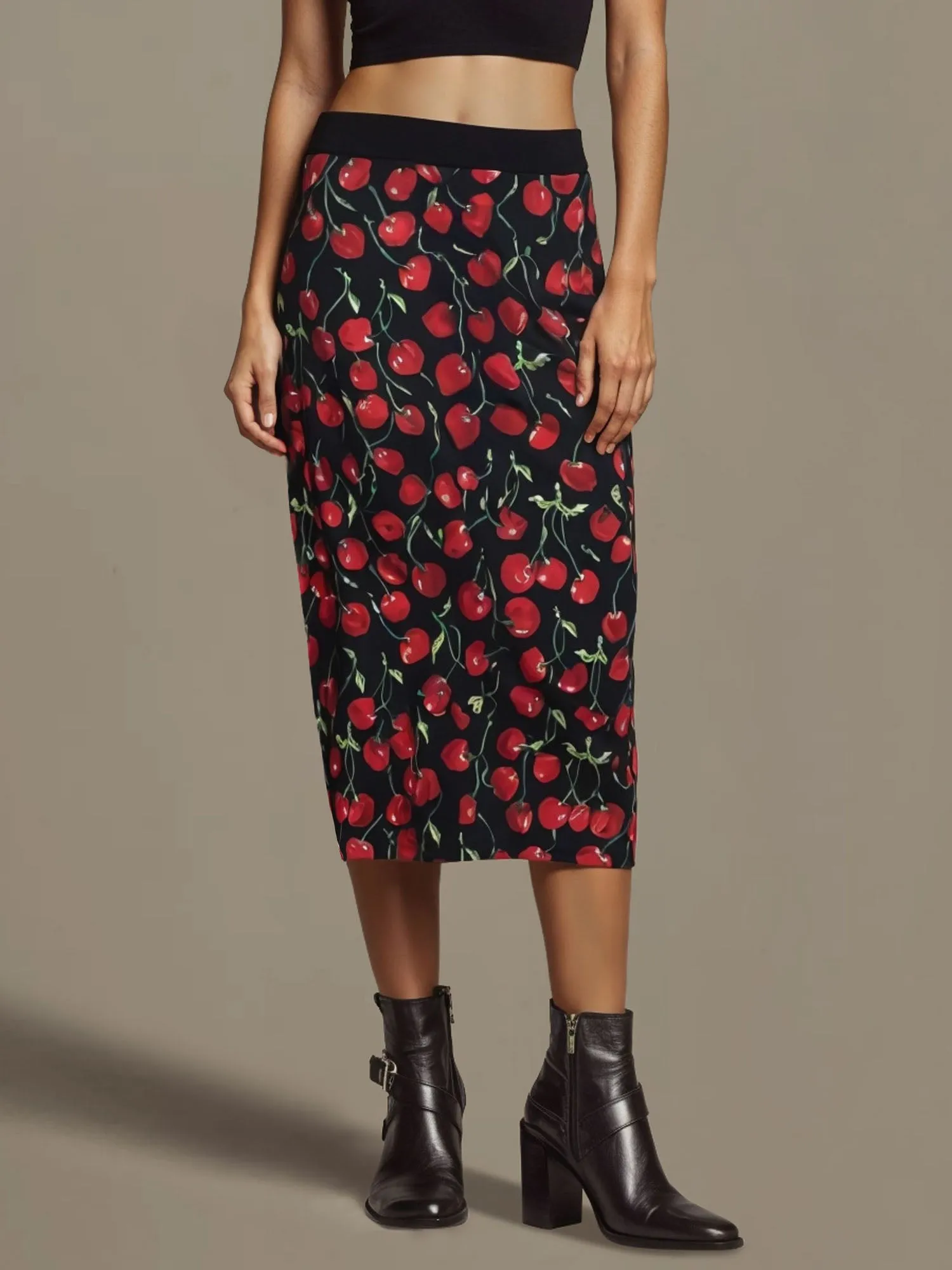 Cherry Ruched Pencil Skirt