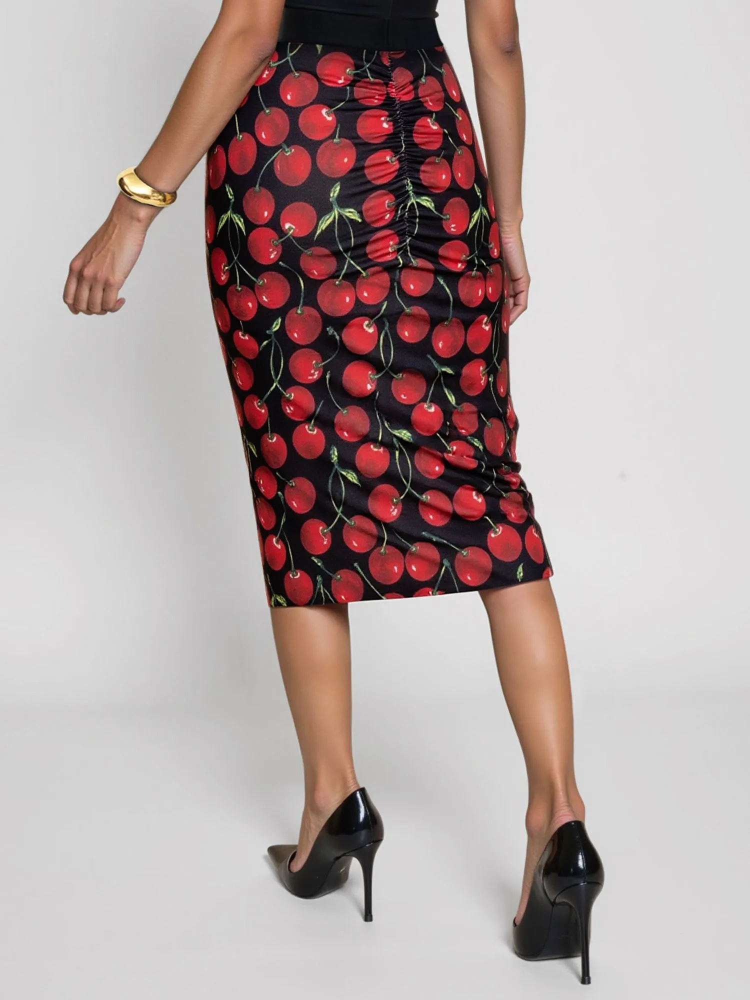 Cherry Ruched Pencil Skirt