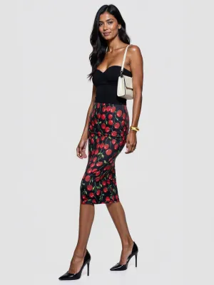 Cherry Ruched Pencil Skirt