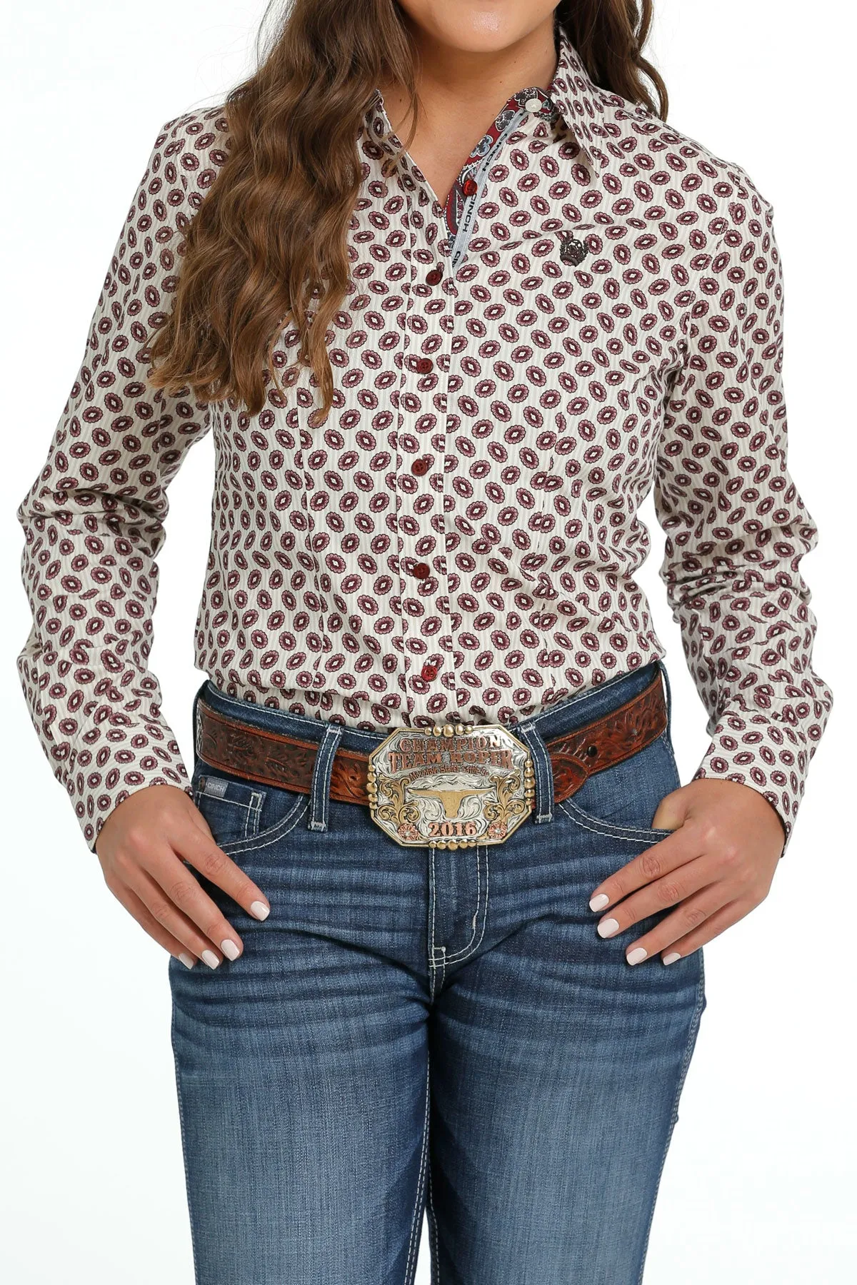 Cinch Women's Cream Print LS Shirt