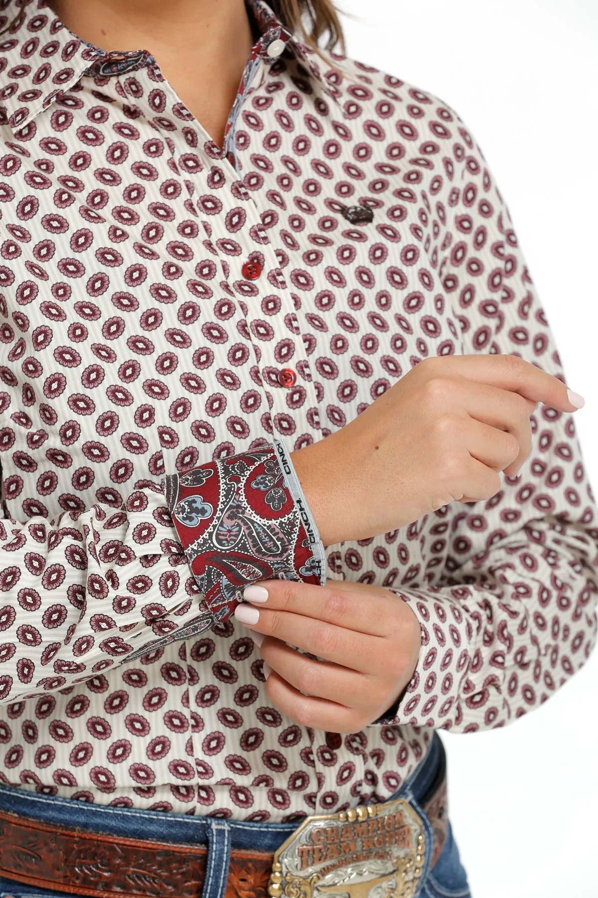 Cinch Women's Cream Print LS Shirt