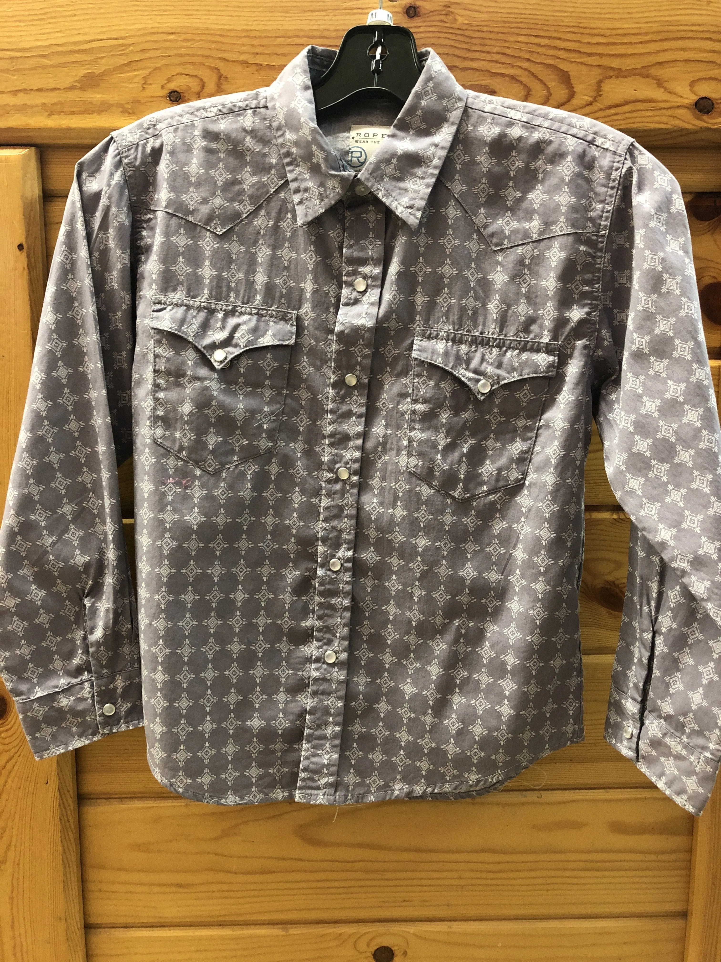 CL03-030-0064-4011-M-Grey Boys Roper L/S Tribal Diamond Snaps