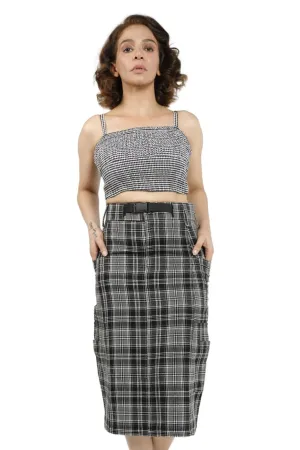 Classic Check High-Waisted Pencil Skirt with Belt