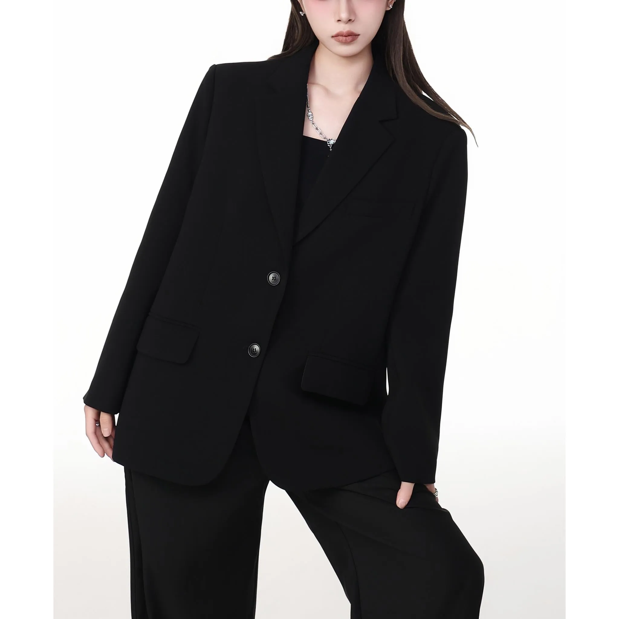Classic One-Button Tailored Blazer
