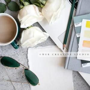 Coffee & Tote on White Background. Styled Stock Image