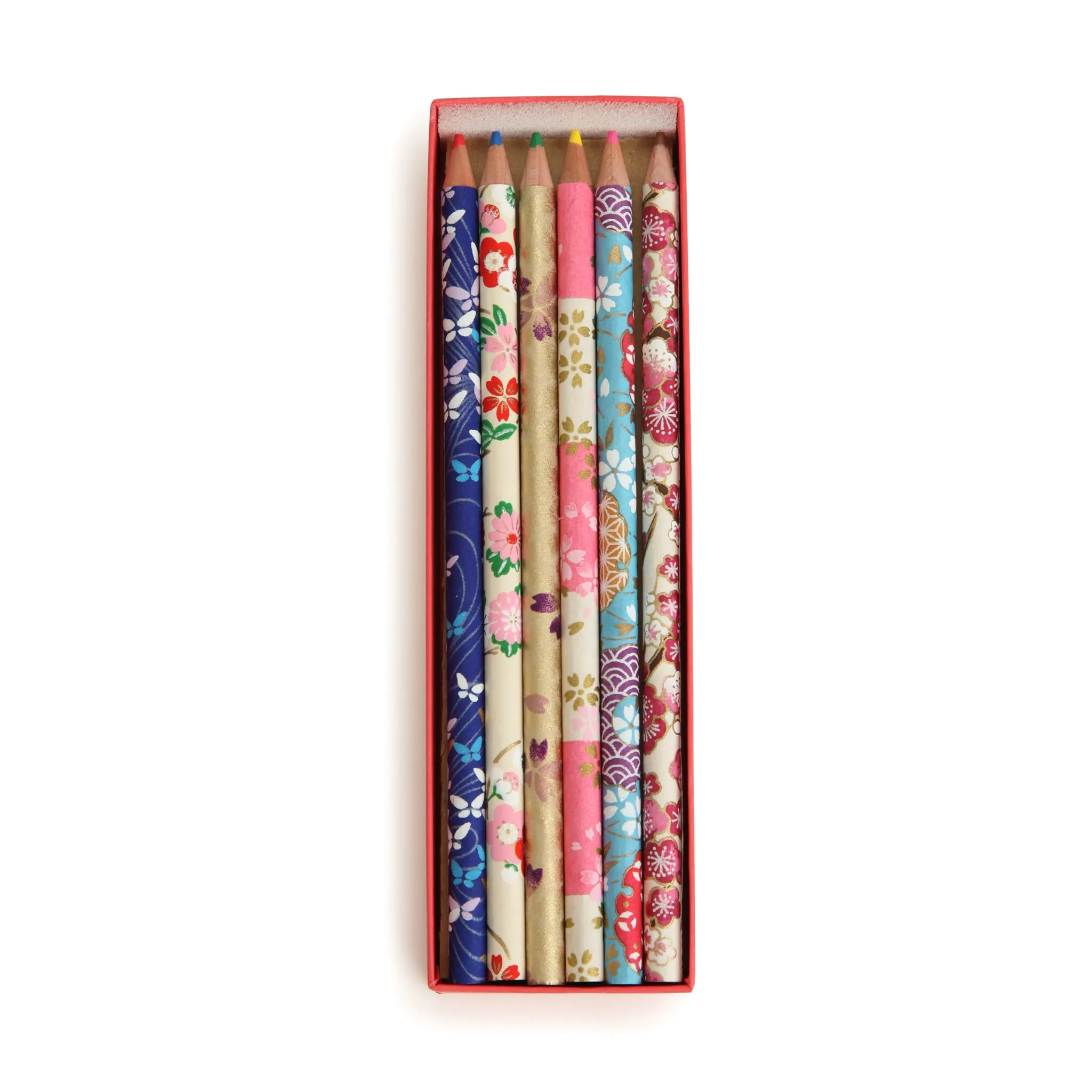 Colored Pencil Box with Japanese Flower Design