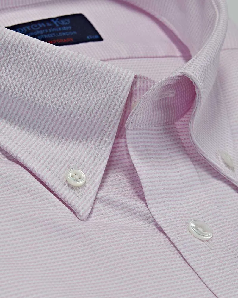 Contemporary Fit, Button Down Collar, Two Button Cuff Shirt In White & Pink Micro Check