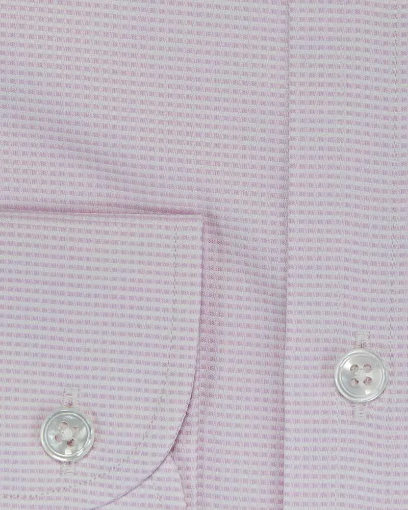 Contemporary Fit, Button Down Collar, Two Button Cuff Shirt In White & Pink Micro Check