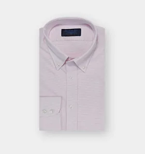 Contemporary Fit, Button Down Collar, Two Button Cuff Shirt In White & Pink Micro Check